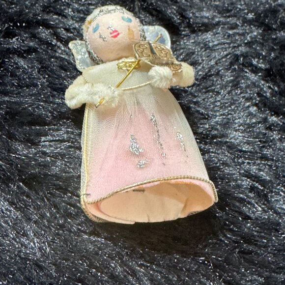 Vintage Angel Ornament With Violin & Pink Sheer Glitter Dress Handmade Japan - Picture 2 of 5